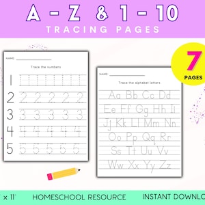 Preschool Number Tracing Worksheets, Counting to 10 Printables for Early Learning, ABC Handwriting Practice Sheets, Homeschool, Classroom