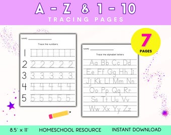 Arbeitsblätter zur Nachverfolgung von Zahlen, bis 10 zählen, Printables für frühes Lernen, ABC-Übungsblätter für das Schreiben von Buchstaben, Hausschule, Klassenzimmer