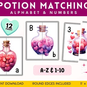 Rompecabezas del alfabeto, reconocimiento de letras, juego de correspondencias, actividad imprimible para el día de San Valentín, rompecabezas de números, productos digitales educativos