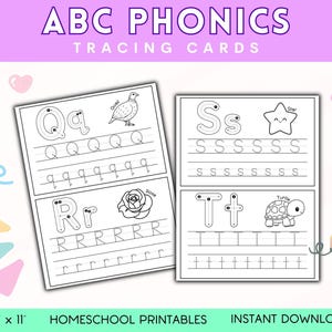 ABC Tracing Cards for Kids, Preschool Letter Recognition, Printable, PDF Download, Homeschool, Early Learning, Alphabet Phonics Flashcards