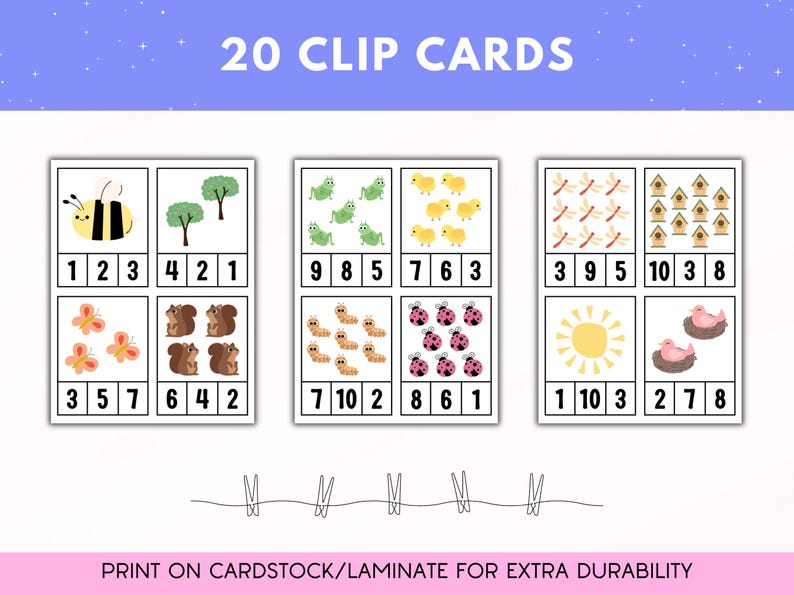 Spring Count and Clip Cards, Counting Flashcards, Montessori Materials ...
