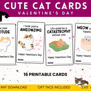 Cartões de Dia dos Namorados para Imprimir com Gatos, Cartões de Felicitações para Amantes de Gatos, Cartão de Dia dos Namorados para Crianças, Dia dos Namorados Escolares, Troca de Presentes de Classe, Etiquetas para Festas