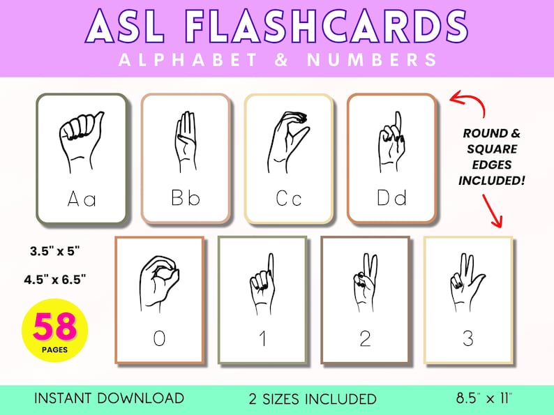 ASL Flashcards Alphabet and Numbers, Sign Language Flashcards for ...