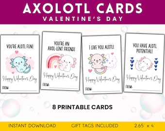 Axolotl Valentinstag Karte, Klassenzimmer Valentinstag Karten, Valentinstag Geschenkideen, Klassenkameraden-Austausch, Party Favor, Geschenkanhänger, PreK