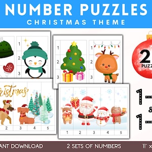 Preschool number puzzle Number sequence puzzle 1-10 Christmas printable activity Preschool puzzle Number recognition Preschool education