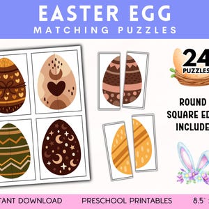 Printable Easter Activity for Kids, Egg Matching Cards, Easter Egg Puzzles, Toddler and Preschooler Games, Match the Pictures, Montessori
