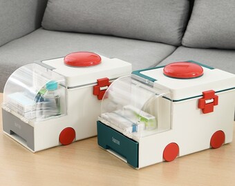 Boîte à médicaments d'ambulance grande boîte à médicaments double couche boîte à médicaments de rangement domestique boîte à médicaments multi-compartiments