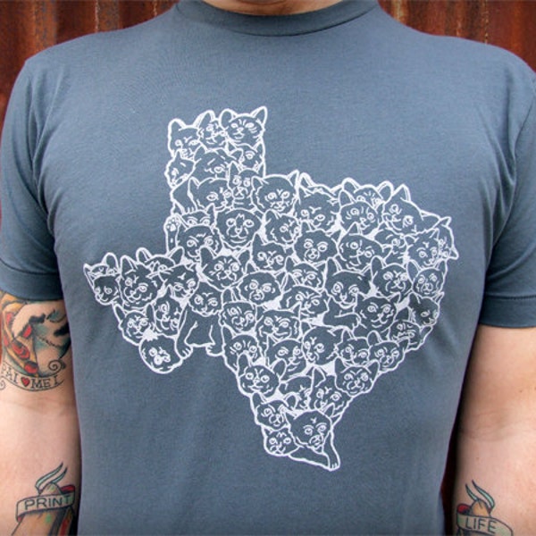Verkauf TX Katzen - Screenprinted Katze Shirt auf Asphalt - Unisex und Damen Schnitte