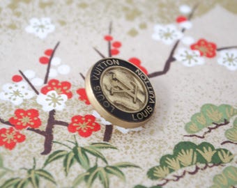 Botones vintage LV de metal dorado y negro de 18 mm