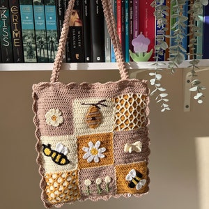 Süße Biene Häkeltasche, Honeypot häkeln, Handgestrickte Schultertasche, Stoff häkeln, Geschenk für Freunde, Tasche mit Reißverschluss