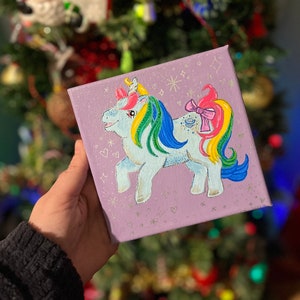 Original Acrylic Painting on Canvas - My Little Pony - Moonstone - 6x6 inches - Quirky retro unique gift - artwork - unicorn bright colours