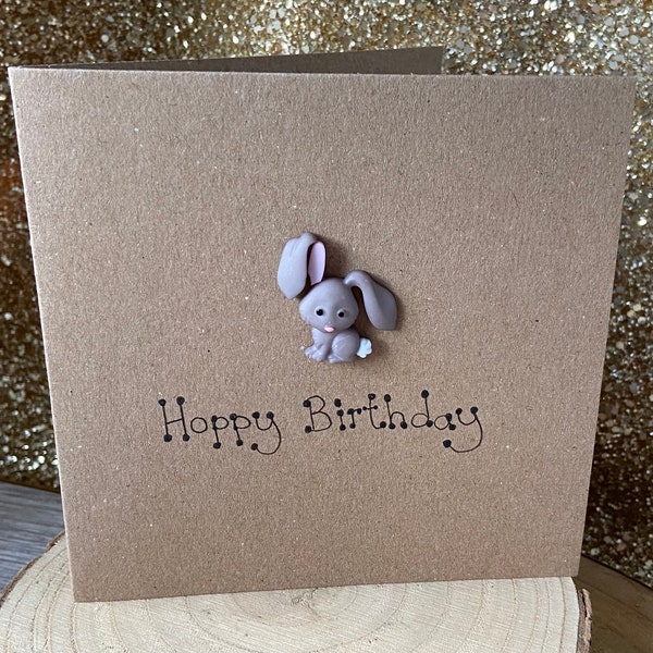 Hoppy Birthday Bunny Rabbit Card - Birthday Greetings Card - Handmade - Personalised