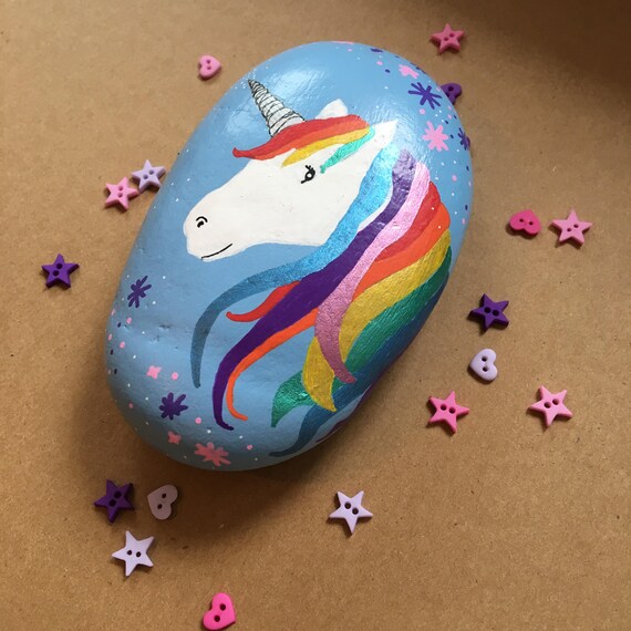 Magical unicorn painted rock / stone Etsy