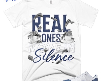 AJ 11 Low Diffused Blue Move In Silence Money Navy White Shirt To Match Sneaker, Bella Canvas Shirt