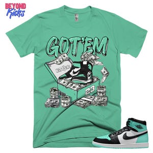 Sneaker AJ 1 High OG Green Glow Dollar Box Sneaker verde irlandese nero Match, maglietta in tela Bella