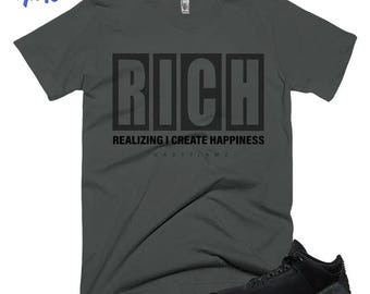 AJ 3 Black Cat RICH Realizing Black White Tshirt Match Sneaker, Bella Canvas Shirt