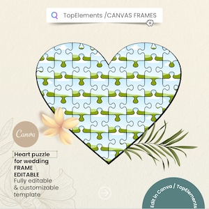 Hearts WEDDING Puzzle Frame - Editable CANVA Template - Heart Photo Collage Layout - Drag and Drop PHOTOS - Unique Wedding Keepsake