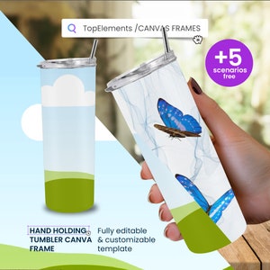 Customizable 20oz SKINNY Tumbler Mockup, CANVA Skinny Tumbler CUSTOMIZABLE Tumbler Design Templates, Realistic Tumbler, Drag and Drop Photo