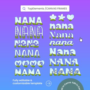 crea tus propios diseños de NANA FRAMES, palabras hechas a partir de fotos, regalo para mamá, plantillas editables en Canva, arrastrar y soltar, descarga digital, mompng
