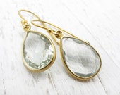 green amethyst earrings, gemstone earrings, briolette earring, gold earrings, February birthstone, bridesmaid gift