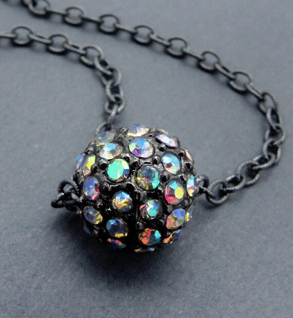Items similar to disco ball necklace, pave crystal necklace, AB crystal