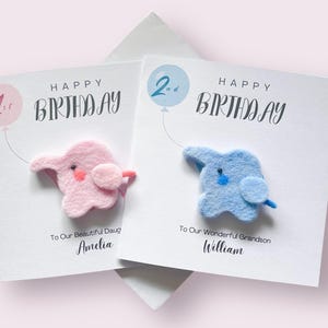 d'anniversaire personnalisée en forme d'éléphant et cadeau souvenir en feutre pour petit-fils et nièce | Tout âge 1er 2e 3e 4e 5e | Carte de voeux faite main