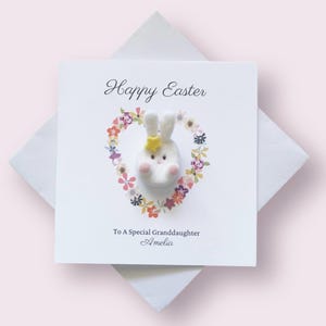 Handgemachte Hasen Osterkarte & Geschenk | Filz Hase Andenken | Niedliche Brosche, Magnet, Haarnadel | Personalisiertes Geschenk für Tochter Nichte Enkelin