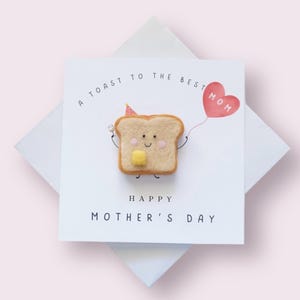 Tarjeta del Día de la Madre hecha a mano con tostada de fieltro / Imán desmontable, broche, horquilla / Lindo regalo para mamá / Regalo único para mamá, esposa, abuela
