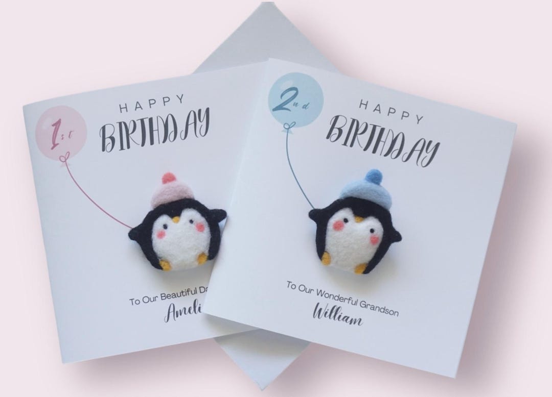 Personalised Birthday Card With Detachable Felted Penguin | Keepsake ...