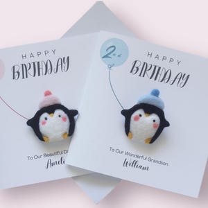 d'anniversaire personnalisée avec pingouin en feutre amovible | Cadeau souvenir pour tout âge 1er, 2e, 3e anniversaire | Amoureux des pingouins | Art animalier