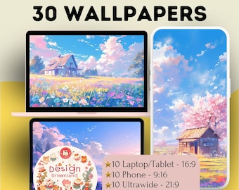 Pastelkleurige anime-achtergrond: Meadow & Lofi Scenery (digitale download)