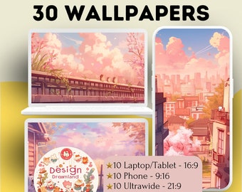 Ghibli Inspirierte Rosa Tapete: Anime Pastell Wiese (Digitaler Download)