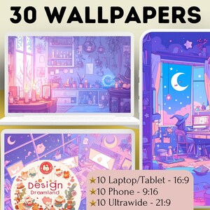 Witchy Wallpaper Kawaii - Charming Lofi-Anime Style, Witch Decor for Laptop-Phone-Tablet, Magical Anime-Inspired