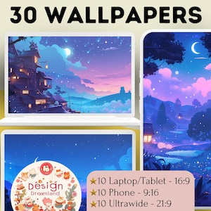 Studio Ghibli Inspired Night Wallpaper: Purple Anime Decor (Digital Download)