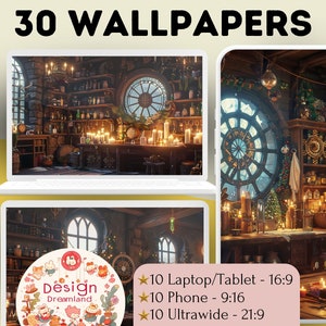 Tapeta na Boże Narodzenie Witchy, Urocza Ghibli Witch 4K Estetyczna Tapeta na Pulpit, Pomysł Na Prezent Świąteczny Lofi