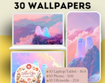 Pastel Ghost Wallpaper Bundle, Halloween (Digital Download