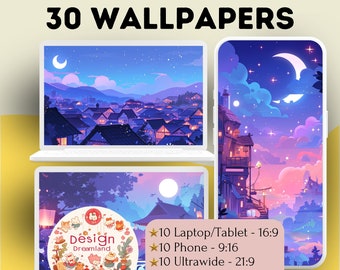 Papier peint violet nuit inspiré du Studio Ghibli - décoration de chambre enchanteresse - idéal pour les fans d'anime