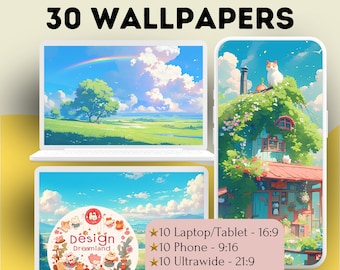 Anime Pastel Meadow Wallpaper: Lofi Scenery Desktop Background (Digital Download)