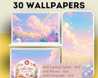 Pastel Anime Meadow Wallpaper: Desktop & Mobile Screensaver (Digital Download)