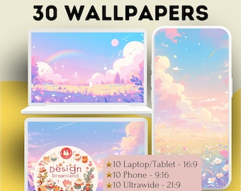 Pastel Anime Meadow Wallpaper: Lofi Desktop Screensaver (Digital Download)