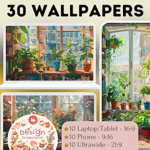 Lofi Plants and Cats 4K Wallpaper Backgrounds (Digital Download)