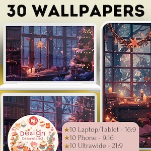 Witchy Christmas Wallpaper, Ghibli Lofi Desktop Background (Digital Download)