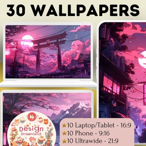Lofi Japanese Pink Wallpaper, Aesthetic Neon Anime Wallpaper, Cute Desktop Background Gifts