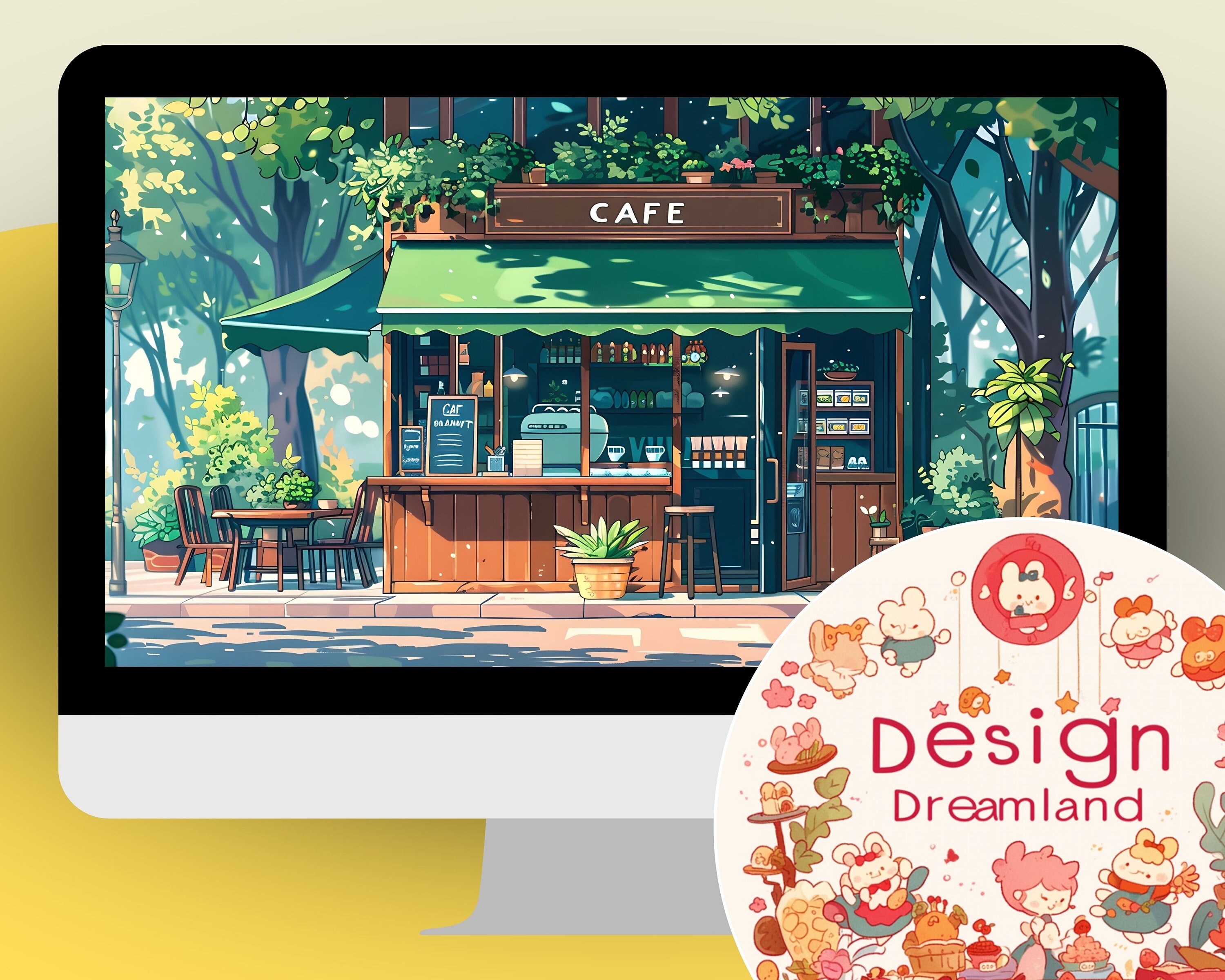 Cozy Green Cafe Lofi Wallpaper Set (digital Download) - Etsy