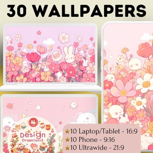 Kawaii Flower Wallpaper - Adorable Pastel Pink Screensaver, Pastel Pink Cute Desktop and Phone Background, Cute Gift Idea