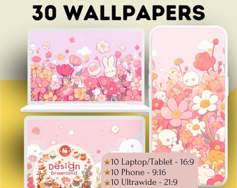 Tapeta Kawaii Flower: pasteloworóżowa tapeta na telefon i komputer (do pobrania cyfrowego)