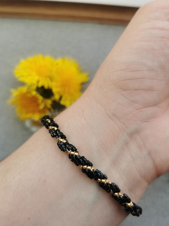 ブラック/ゴールド スパイラルブレスレット - Etsy 日本