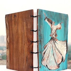 Handmade Handpainted  Wood Notebook Gift Custom Sketch Pad Wood Diary Gift for Friend Gift for Her Gift for Husband. Recipe Book for Mom