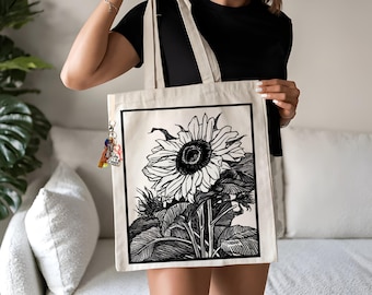 Sunflower Tote Bag flower tote bag canvas tote bag eco friendly bag aesthetic tote butterfly bag floral tote bag gift plant lover flower bag