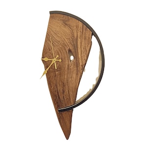 Large Wooden & Metal Wall Clock Silent Mid-Century Modern Farmhouse Style